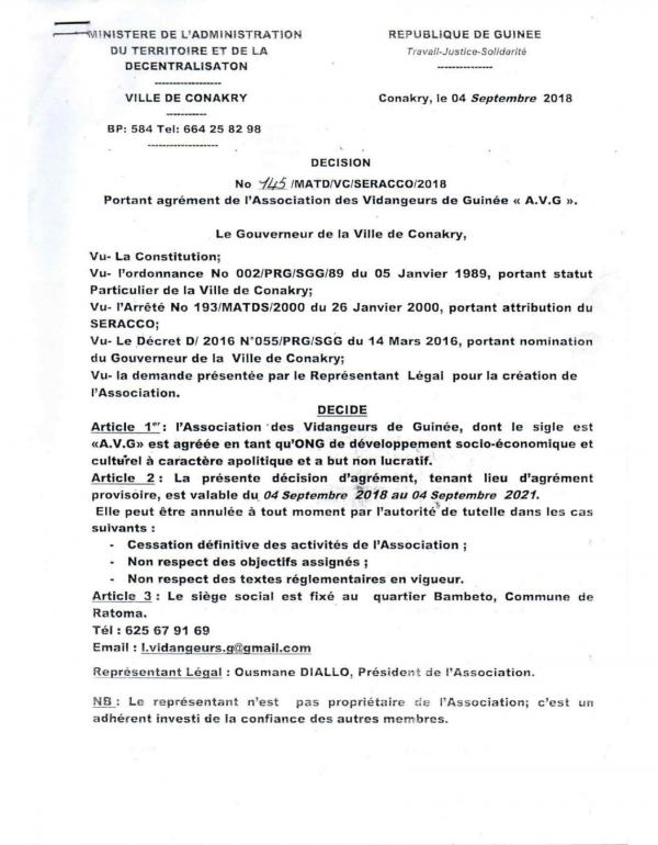 Decision to approve the association of drainers of Guinea
